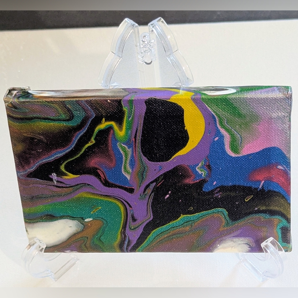 Abstract Fluid Pour Painting 4 X 6 Stretched Canvas Home Decor Art Colorful